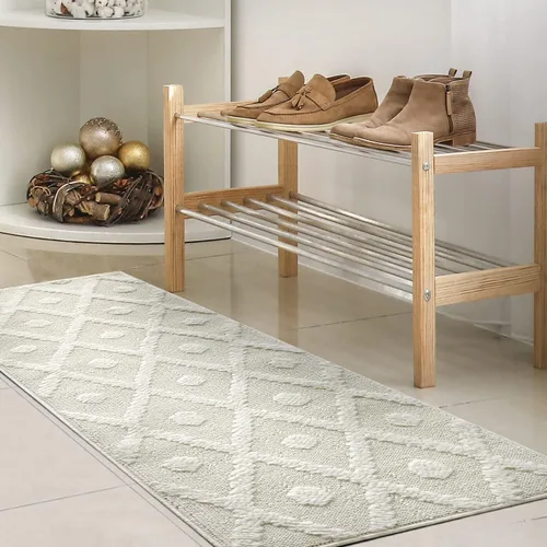 Miniatura 8 de Antep Rugs Palafito 5x7 Alfombra de Área Interior Geométrica Shag Diamante de Pelo Alto-Bajo Texturizada (Blanco, 5'3" x 7'6")