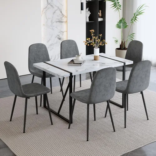 Miniatura 22 de Juego de mesa de comedor UELKS para 4, juego de mesa de cena para 4, mesa de cocina de 55'' y sillas de gamuza con tela de napa, juego de 4, juego