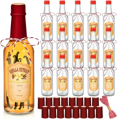 Miniatura 8 de Tioncy 16 botellas vacías de extracto de vainilla para botella de vidrio casera con tapa, banda retráctil, calcomanía, manualidades, regalo de boda