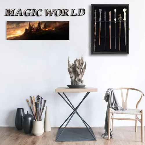 Miniatura 6 de Vitrina para 7 Varitas Universal Soporte de Varita Mágica de Mago Montaje de Pared con Cerradura de Madera Magiquest Varita Soporte Vertical