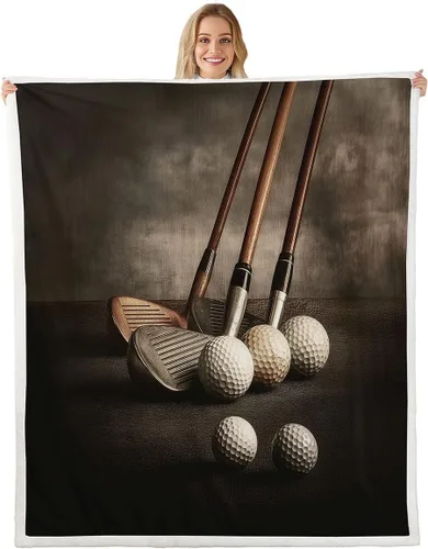 Miniatura 11 de Golf Printed Bed Blanket,Ball Game Lovr Throw Blanket Lightweight Soft Cozy,Retro Simple Style Flannel Blankets for Sofa Bedroom Office,Brown Brown