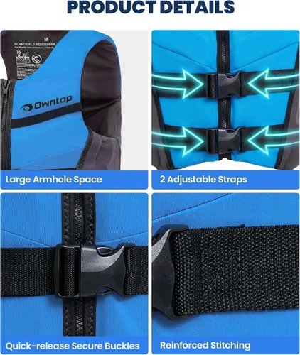 Miniatura 6 de Owntop Chaleco de natación para niños jóvenes Ligero y de secado rápido Hebillas ajustables y cremallera Kayak, entrenamiento de natación