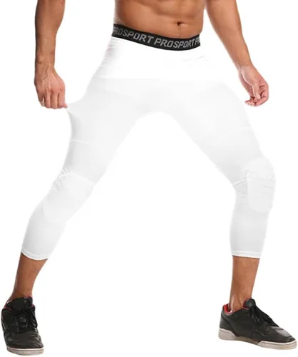Miniatura 2 de Paquete de 2 pantalones de baloncesto para hombre con rodilleras 3/4 capri acolchadas, mallas de compresión deportivas, capa base atlética
