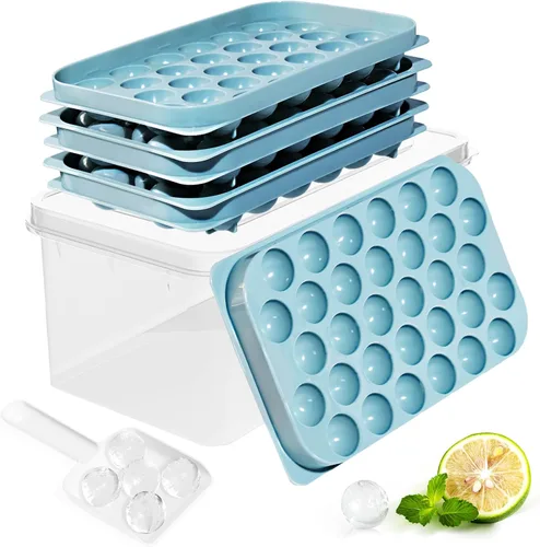 Miniatura 11 de Bandeja para cubitos de hielo con tapa y contenedor, bandejas redondas para cubitos de hielo para congelador, molde de hielo de grado alimenticio