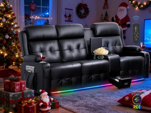 Miniatura 24 de Sofá reclinable biplaza, asiento de cine en casa de 4 plazas, sofá reclinable con USB, consola central, sillón reclinable de pared para caravana