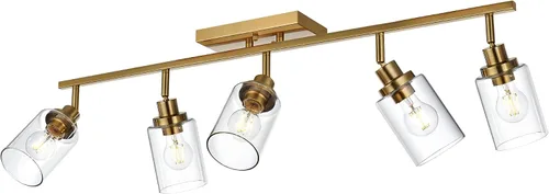 MELUCEE Kit de iluminación de riel de 5 luces, lámpara de techo de latón semiempotrada con 5 cabezales de luz giratorios, iluminación de acento