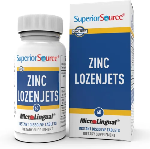 Superior Source Zinc Lozenjets, Zinc (5 mg), Vitamina C (15 mg), tabletas microlingües de disolución rápida, 60 unidades, apoya la salud