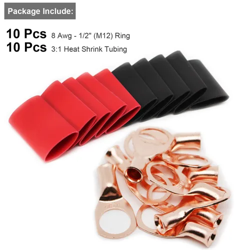 Miniatura 78 de TKDMR - Kit de 264 piezas de extremos de cable de batería, 132 piezas de terminales de anillo de lengüetas de cable de cobre resistentes AWG 8 6 4 2