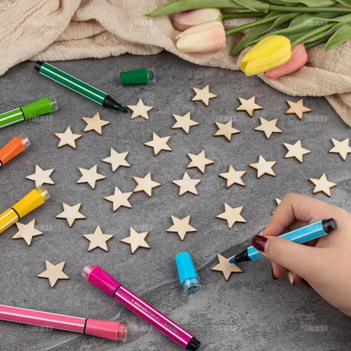 Miniatura 4 de AUEAR, Piezas de madera con forma de estrellas recortadas para manualidades, manualidades, costura, decoración de bricolaje (1 pulgada, 200 unidades)