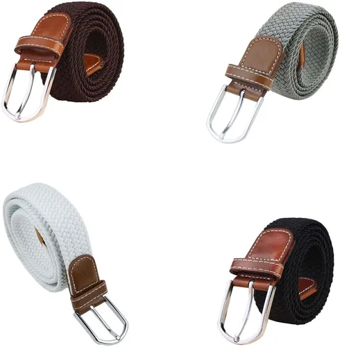 Miniatura 2 de Cinturón casual trenzado de cuero para hombre con hebilla cruzada elástica