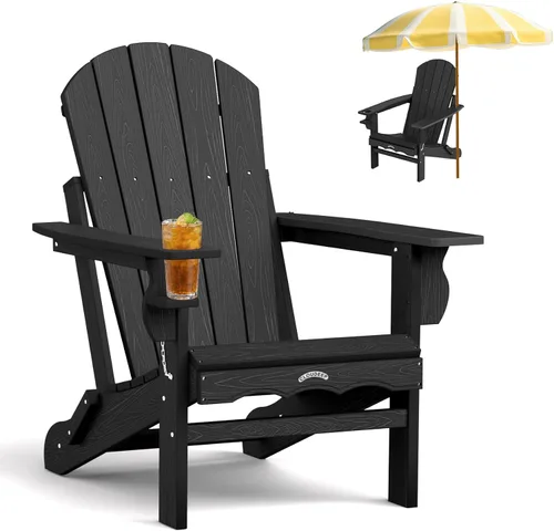 Miniatura 13 de Silla Adirondack plegable – Silla de patio Adirondack reciclable de polietileno de alta densidad para exteriores con soporte para tazas, textura