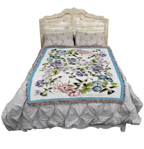 Miniatura 2 de Pure Country Weavers Manta de colibríes por Elena Vladykina – Tapiz de regalo floral de jardín de pájaros, manta tejida de algodón, fabricada