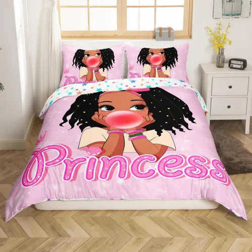 Miniatura 7 de Erosebridal Juego de funda de edredón negra mágica para niñas, tamaño individual, diseño de princesita para niños pequeños, funda de edredón rosa