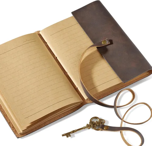 Miniatura 5 de Diario de cuero de 5 x 7 pulgadas, cuaderno de cuero genuino con llave para hombres y mujeres, caja de regalo, 280 páginas de líneas, diario