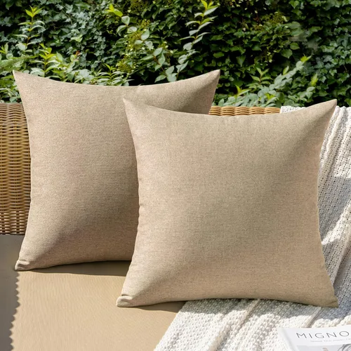 Miniatura 82 de MIULEE Paquete de 2 fundas decorativas para almohadas de exterior, sólidas, impermeables, de lino sintético, estilo granja de jardín, fundas de Óxido
