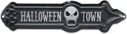Miniatura 14 de Disney Haunted Mansion - Letrero de metal con texto en inglés «Beware of Hitchhiking Ghosts» – Decoración de pared de mansión embrujada espeluznante