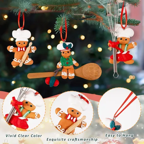 Miniatura 4 de GuassLee Decoraciones Navideñas de Pan de Jengibre de Chef para Delantal de Árbol Adornos para Niños Árbol de Navidad Cocina Horneado Decoración