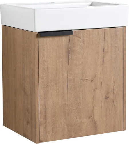 Miniatura 8 de Malwee Tocador de baño flotante de 18 pulgadas con lavabo, Tocador de baño de lavabo individual de 18 pulgadas montado en la pared, con 1 puerta