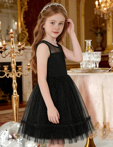 Miniatura 3 de Arshiner Vestido Formal Sin Mangas para Niños Pequeños, Vestido de Tul de Brillo Elegante y Bonito, Vestido de Fiesta, Vacaciones, Vestidos