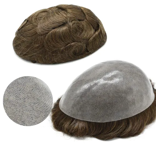 Miniatura 17 de Tupé para hombre de piel fina con inyección de poliuretano para hombre, unidad de peluca de cabello humano natural real, sistema de repuesto
