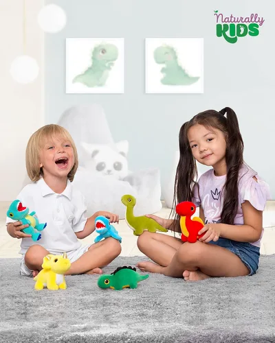 Miniatura 4 de Naturally KIDS Animales de peluche, regalos para niños y niñas, juego de juguetes de dinosaurio de peluche, 6 Bolsa Dinosaurios Multicolor