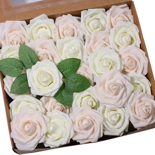 Miniatura 9 de 50 piezas Flores Artificiales, Rosas de Espuma de Tacto Real con Tallo DIY para Ramos de Boda Centros de Mesa Fiesta Ducha Decoración del Hogar