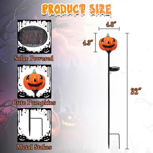 Miniatura 5 de Afirst Luces solares de calabaza de Halloween para caminos de cristal soplado a mano para Halloween, linterna de Halloween, pantalla LED solar