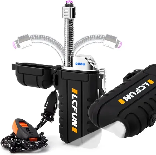 Miniatura 11 de LcFun - Encendedor impermeable, a prueba de viento, de doble arco, eléctrico, recargable por USB, sin llama, plasma, para campamento, senderismo
