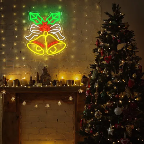 Miniatura 6 de Xuhal Letrero de neón de campana de Navidad, luces de neón de Navidad, señal LED iluminada por USB para decoración de pared, barra, sala de estar