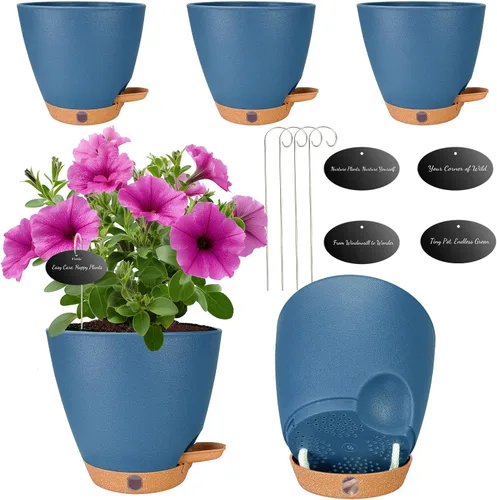 Miniatura 14 de Macetas de riego automático de 6 pulgadas para plantas de interior (paquete de 5) – Pequeñas macetas de plástico con ventana de nivel de agua