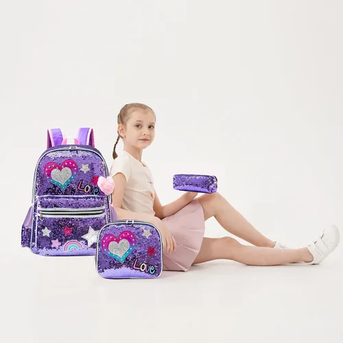 Miniatura 23 de Mochila para niñas de 16 pulgadas, mochilas para niñas para la escuela, mochila de lentejuelas con lonchera para estudiantes de primaria