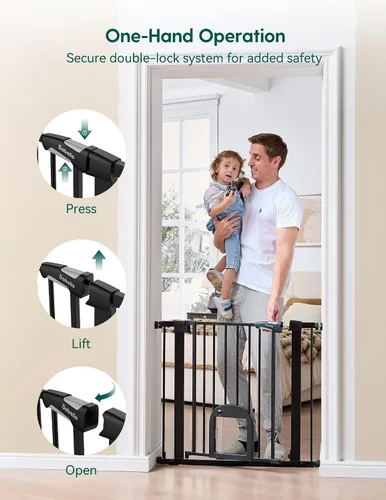 Miniatura 6 de Babelio - Puerta para bebé mejorada con puerta ajustable para gatos, CatPrivilege, puerta duradera para perros de 29-43 pulgadas con cierre Negro