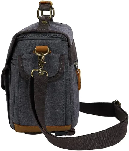 Miniatura 2 de Bolsa cruzada para cámara, bolso bandolera para cámara, estilo vintage, DSLR/SLR, sin espejo, para fotografía con Canon/Nikon/Sony (negro)