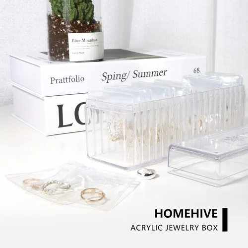 Miniatura 2 de Organizador de joyas de acrílico, soporte organizador de joyas transparente con 20 bolsas de joyería portátiles antideslustre, estuche de joyería