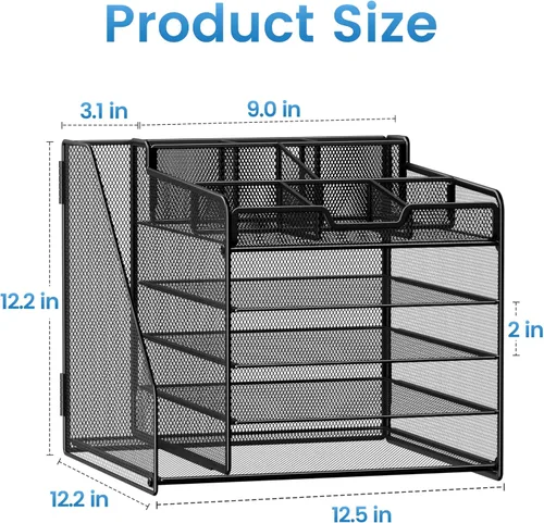 Miniatura 7 de Lavatino Organizador de escritorio, bandeja de papel de malla metálica de 5 niveles con 1 soporte para archivos y 7 divisores flexibles para Negro