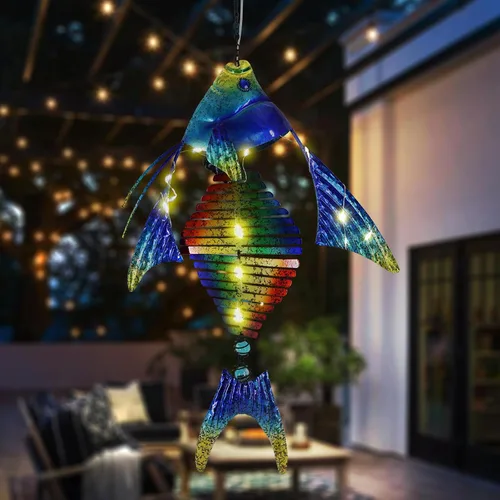 Miniatura 7 de Luces solares de peces para exteriores, faroles colgantes de metal, luces decorativas para patio trasero, porche, patio, balcón, tipi, camino.