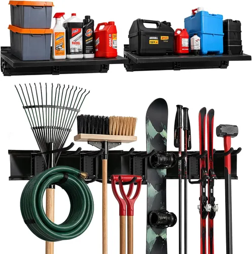 Sistema de Almacenamiento de Pared de Garaje Resistente TIDYME | Estantería Organizadora de Herramientas Montada en Pared con Estanterías | Kit de