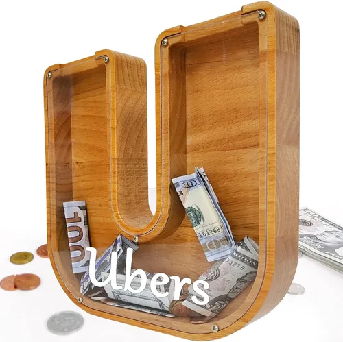 Miniatura 73 de Alcancía para niños y niñas, alcancía grande de madera personalizada con diseño recortado, bancos de monedas con letras del alfabeto, caja de ahorro