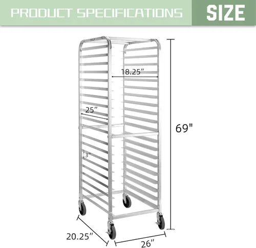 Miniatura 2 de HALLY SINKS & TABLES H Estante para panecillos de 20 niveles con ruedas, estante comercial de aluminio para panadería completa y media hoja, cocina