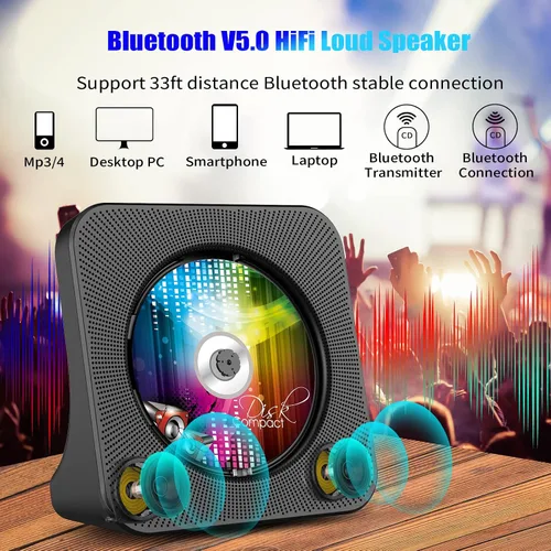 Miniatura 4 de Gueray Reproductor de CD portátil, reproductor de CD Kpop Bluetooth para escritorio con altavoz de sonido de alta fidelidad, radio FM, reproductor