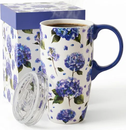 Miniatura 10 de Topadorn Taza de viaje de cerámica de 17 onzas con tapa y asa a prueba de derrames, apta para microondas y lavavajillas, regalo para hombres