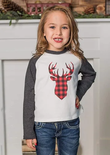 Miniatura 4 de Trajes de Navidad mamá y mí moda ciervos impresión de manga larga camiseta blusa tops a juego trajes familiares