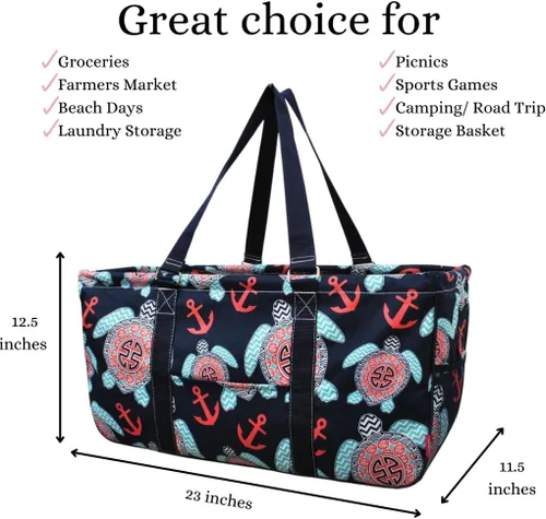 Miniatura 65 de NGIL Bolsa de comestibles reutilizable extra grande plegable de gran tamaño para comestibles, almacenamiento, picnic, playa, Bronco-negro occidental
