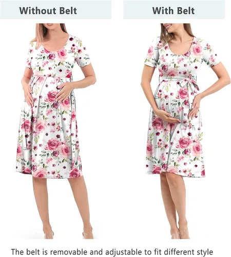 Miniatura 4 de SUNNYBUY Vestido de maternidad para mujer, vestido de maternidad casual, vestido de embarazo, longitud hasta la rodilla con cinturón