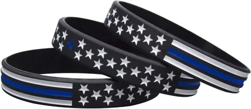 Miniatura 4 de Sainstone Pulsera de policía con bandera estadounidense de línea azul fina, juego de pulseras de goma de silicona Blue Lives Matter, apoyo a