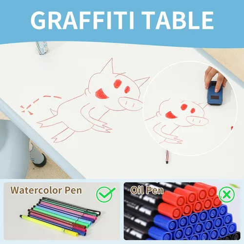 Miniatura 4 de Hulaibit Mesa y 2 Sillas para Niños Pequeños, Juego de Mesa y Sillas para Niños de Altura Ajustable, 31.5''L x 23.6''A Actividad Infantil para Niños