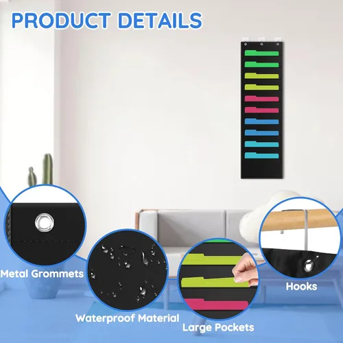 Miniatura 3 de ZKOO Organizador de archivos de pared colgante de 10 bolsillos para papel tamaño A4/documentos legales/tamaño carta, organizador de correo de pared