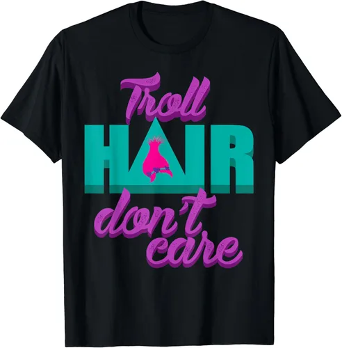 Camiseta Troll Hair Don't Care para el peinado desordenado para hombres y mujeres, Negro, S