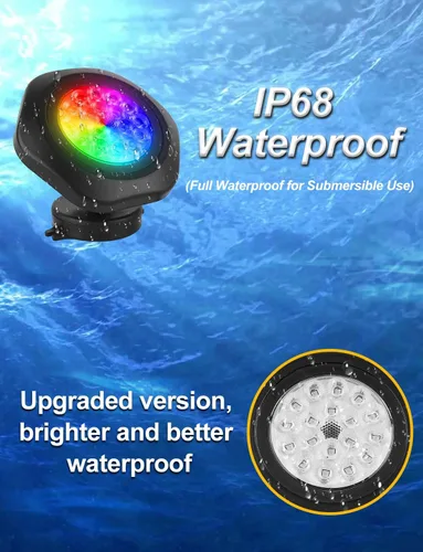 Miniatura 6 de Luces submarinas RGB para estanque, superbrillantes, 18 luces LED sumergibles, control por aplicación Bluetooth, IP68, focos impermeables que