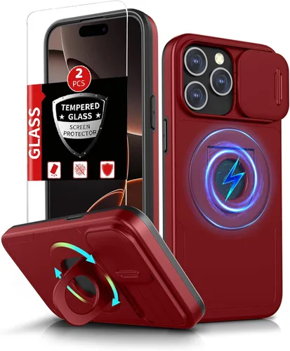 Miniatura 78 de Funda magnética para iPhone 11 Pro compatible con carga inalámbrica MagSafe, con 2 protectores de pantalla, anillo kickstand de 360° integrado +